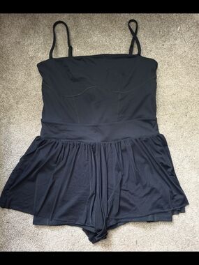 Black Women’s Swimdress Romper with Skirted Shorts - Black